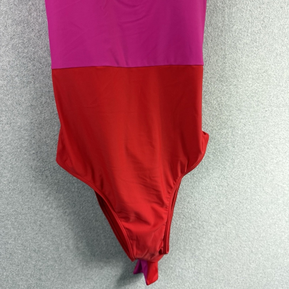 SummerSalt Color Block Lava Hibiscus Swimsuit Barbie High Neck Tie Pink Red 14 - Picture 3 of 7